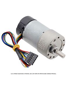 10:1 Metal Gearmotor 37Dx65L mm 12V with 64 CPR Encoder (Helical Pinion)
