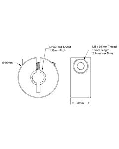 3504 Series Lead Screw Clamping Collar (6mm Lead, 6 Start, 16mm OD, 8mm Length)