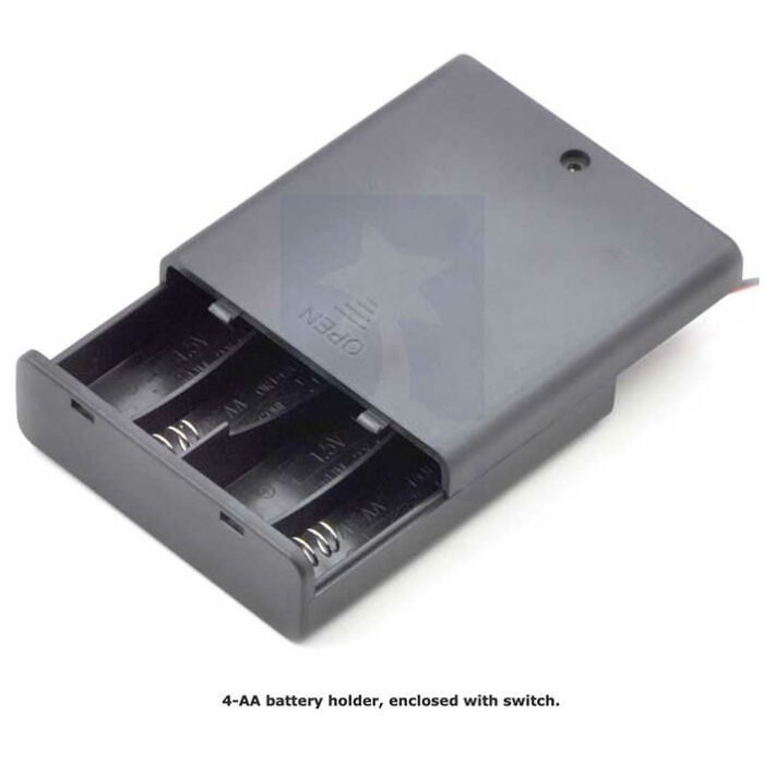 Enclosed battery holder for four AA cells. 